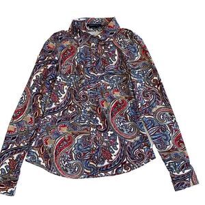 BCBG Maxazria EUC Ladies Western Paisley Buttondown Shirt Rodeo Wrinkle Free PS